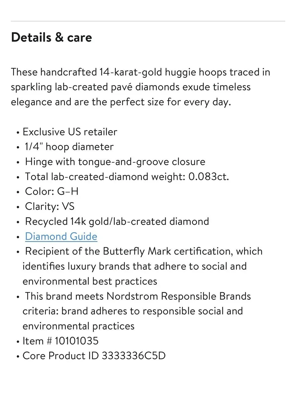 Monica Vinader Lab Created 14K Diamond Pave Huggie Earring - SINGLE EARRING ONLY